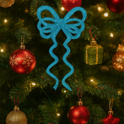 Fancy Blue Glitter Christmas Bows For Hanging Decor -  6 PC