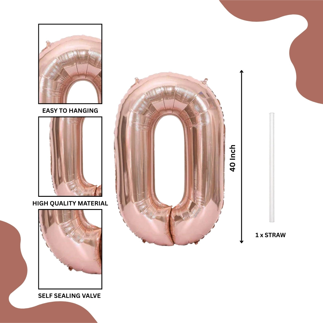Wanna Party Rose Gold Number 0 Foil Balloon 40 Inch | Birthday Anniversary Number Decoration Balloon | Air Filled Party Decor | Numeric Celebration Balloon | 1 Piece