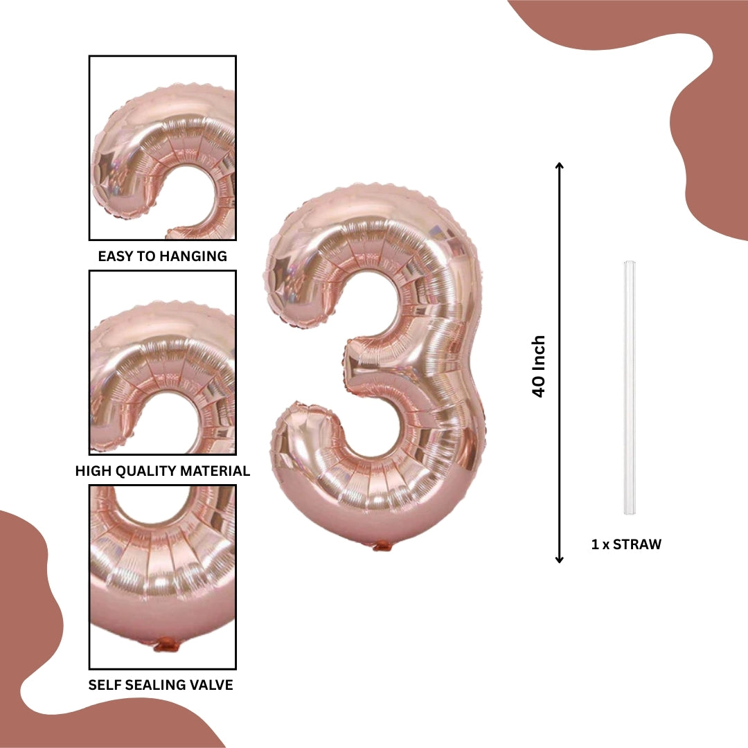 40 Numerical 3 Rose Gold Balloon