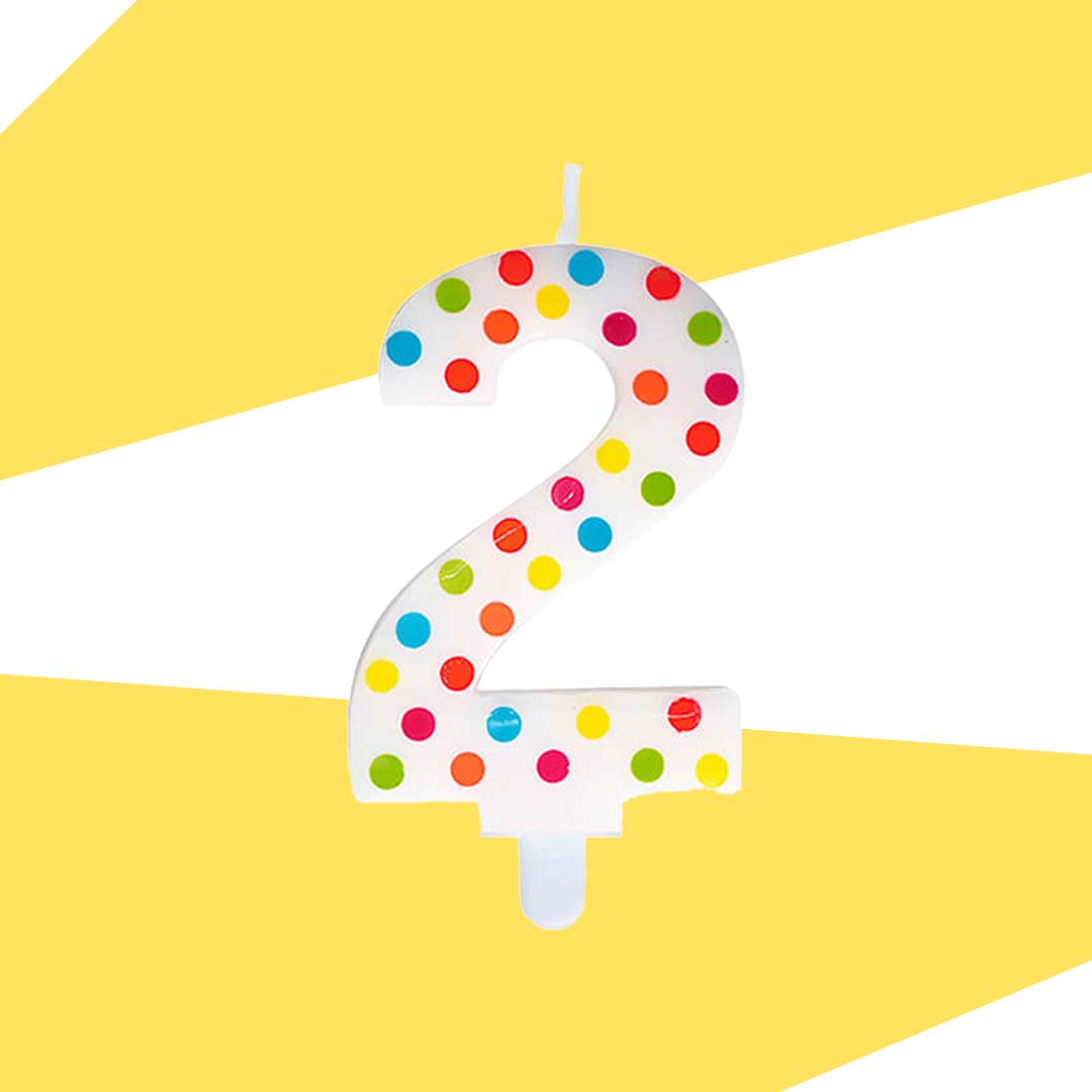 Multi Color Polk Dot Number 2 Candle - 1PC