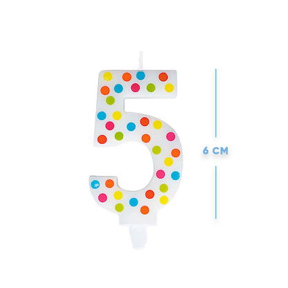 Multi Color Polk Dot Candle Numerical 5