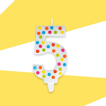 Multi Color Polk Dot Candle Numerical 5