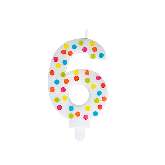 Multi Color Polk Dot Number 6 Candle - 1PC