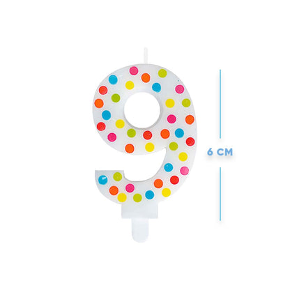 Number 9 Multicolor Polka Dot Candle - 1PC