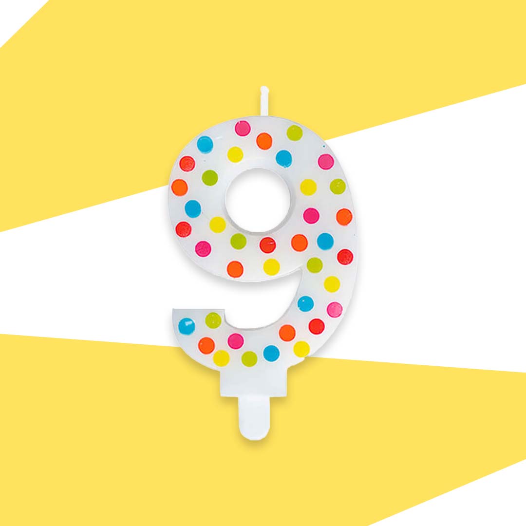 Number 9 Multicolor Polka Dot Candle - 1PC
