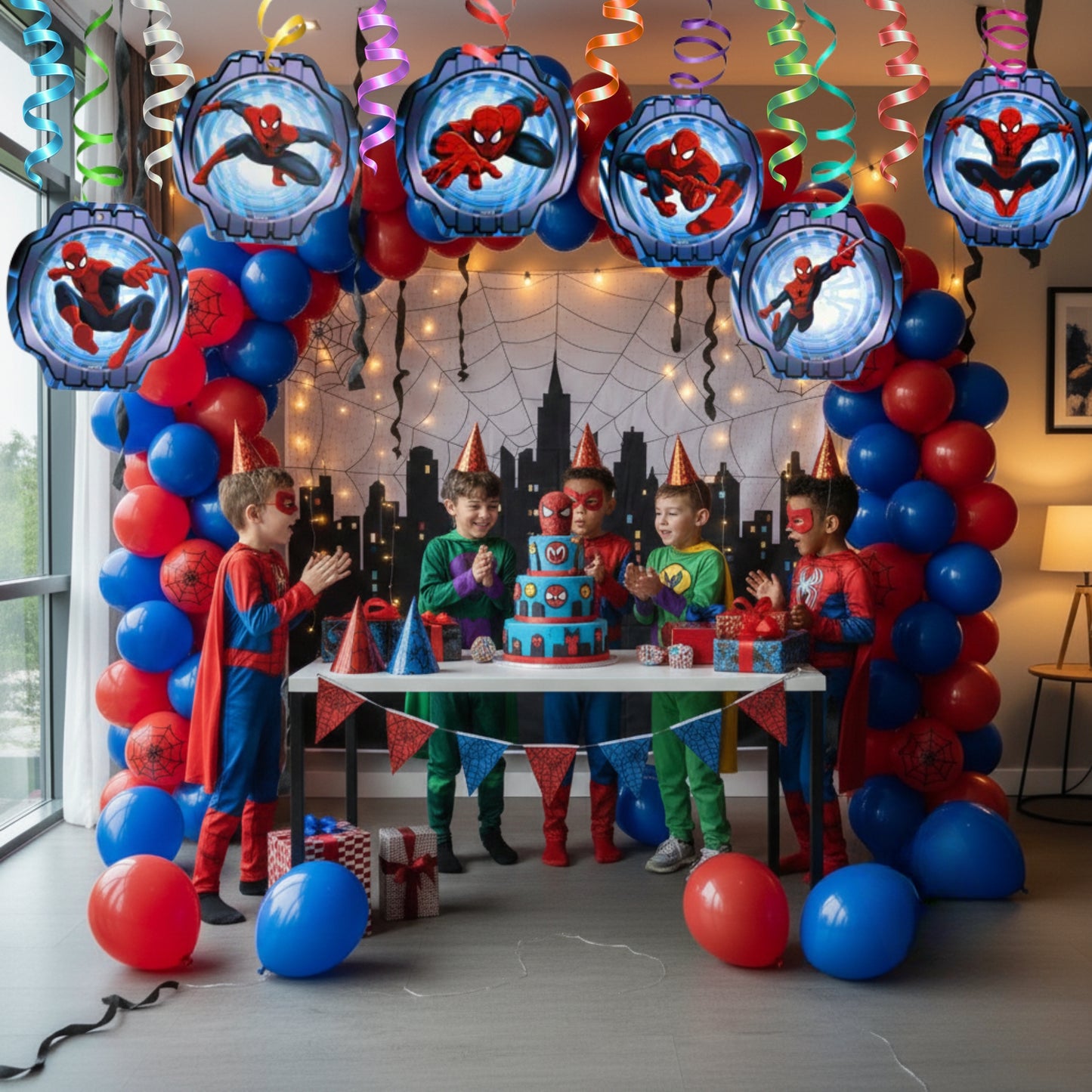 Spiderman Swirl Decorations - Hanging Ceiling Swirls for Superhero Birthday Party - 12 Pc