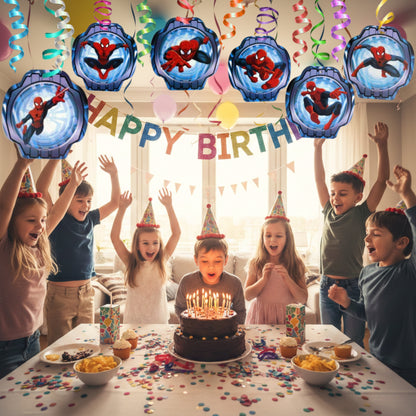 Spiderman Swirl Decorations - Hanging Ceiling Swirls for Superhero Birthday Party - 12 Pc