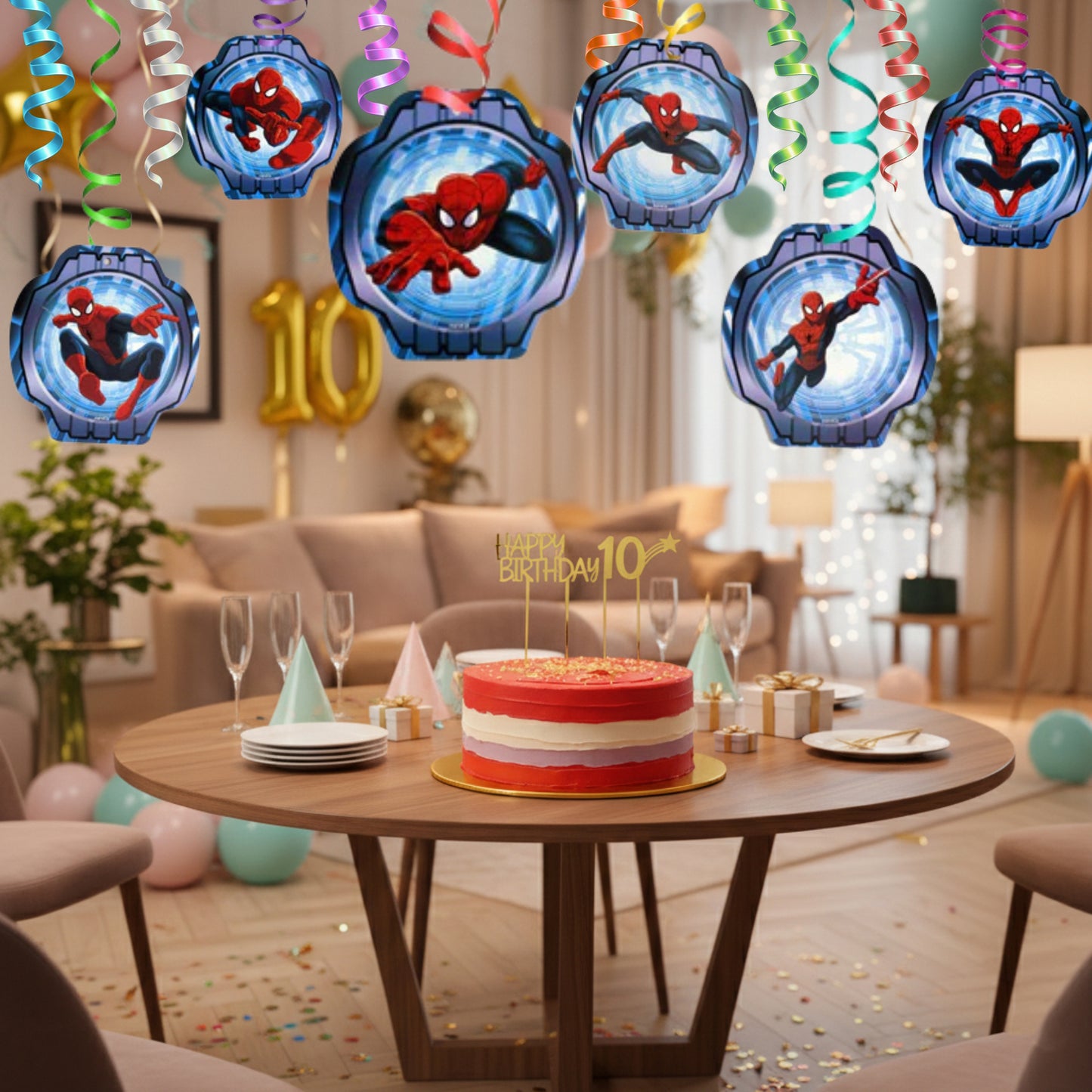 Spiderman Swirl Decorations - Hanging Ceiling Swirls for Superhero Birthday Party - 12 Pc