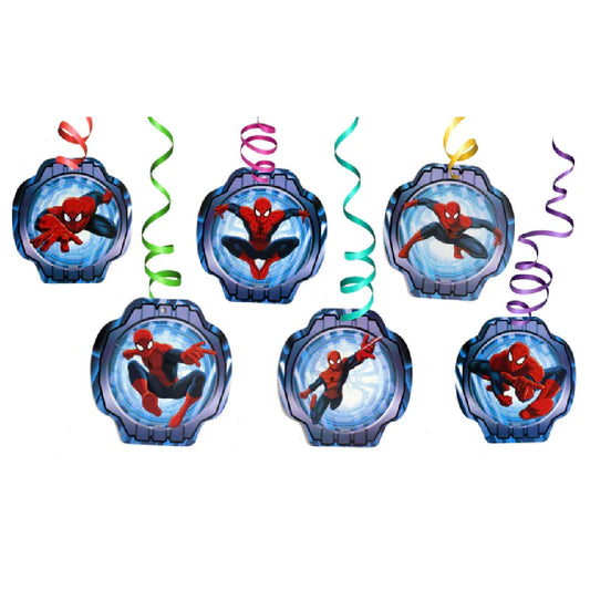Spiderman Swirl Decorations - Hanging Ceiling Swirls for Superhero Birthday Party - 12 Pc