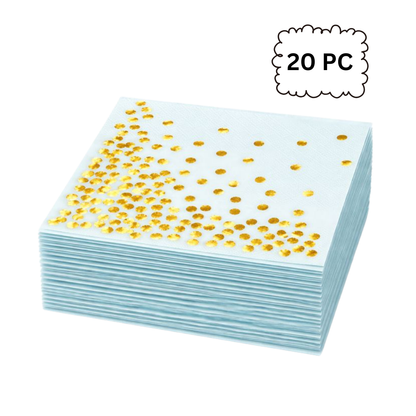 Light Blue Paper Napkins w/Golden Polka Dots - 20PC