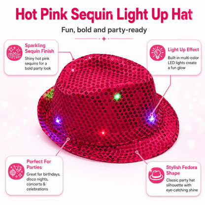 Sequin Light Up Hat Hot Pink - 1PC