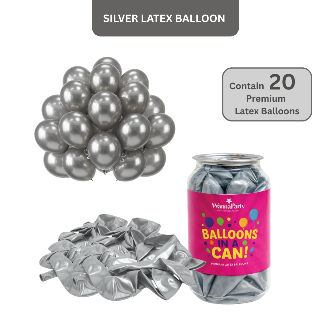 Balloon in a Can Silver Latex Balloons (Pack of 20)