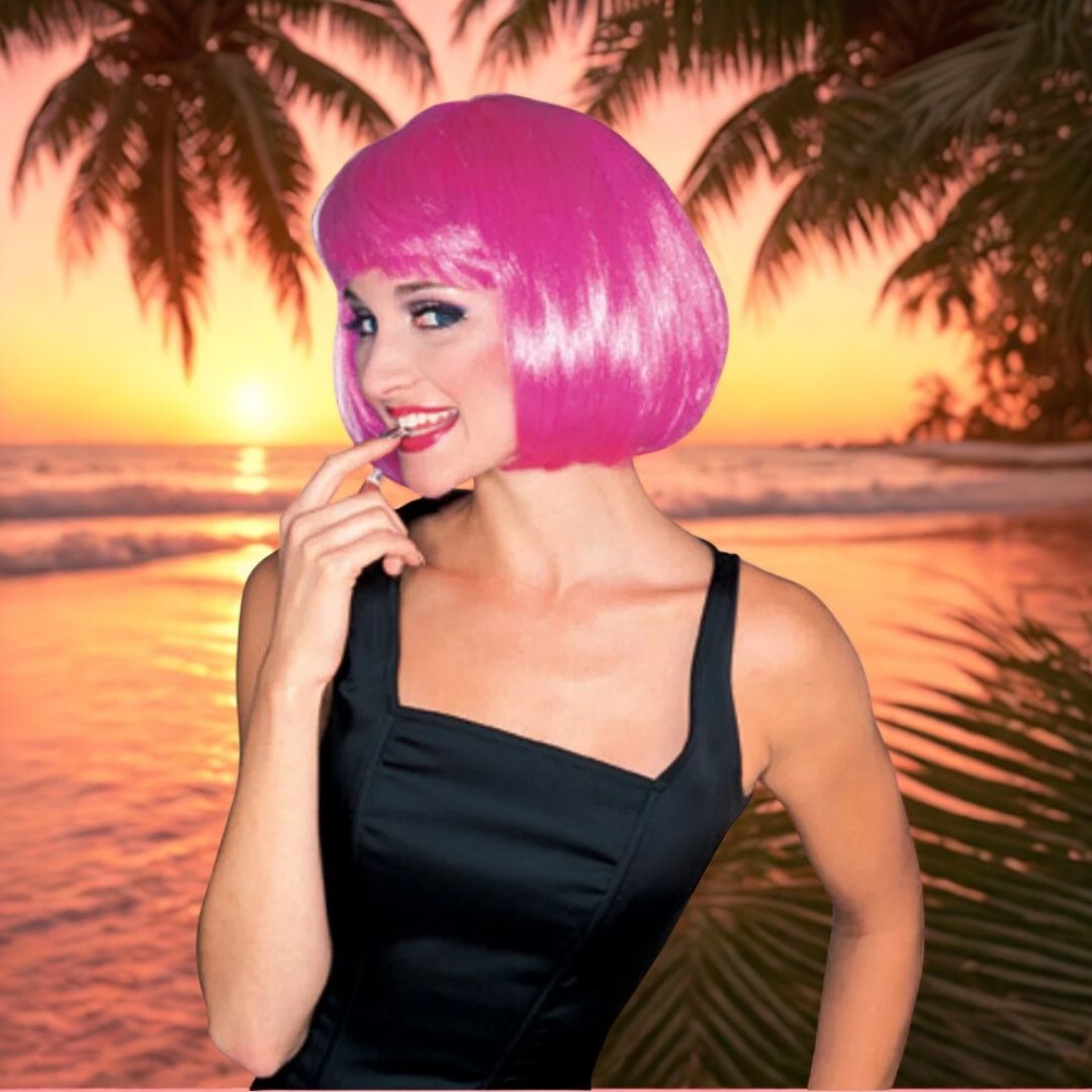 Pink Bob Wig with Bangs Short Blunt Cut Wig for Women Pink Straight Hair Blunt Wig for Halloween Cosplay Party