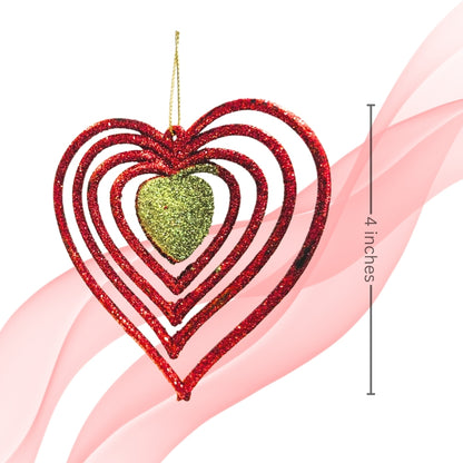 Christmas Tree Ornaments - 3D Heart Red & Green Hangings - 2PC