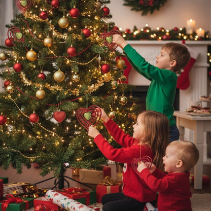 Christmas Tree Ornaments - 3D Heart Red & Green Hangings - 2PC