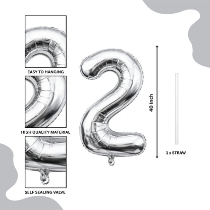Silver Number 2 Foil Balloon 40 Inch  Air Filled Pack of 1