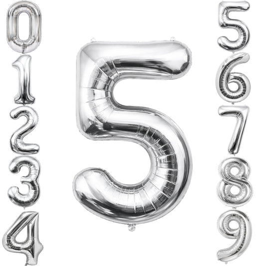 Silver Number 5 Foil Balloon 40 Inch  Air Filled Pack of 1
