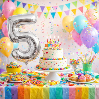 Silver Number 5 Foil Balloon 40 Inch  Air Filled Pack of 1