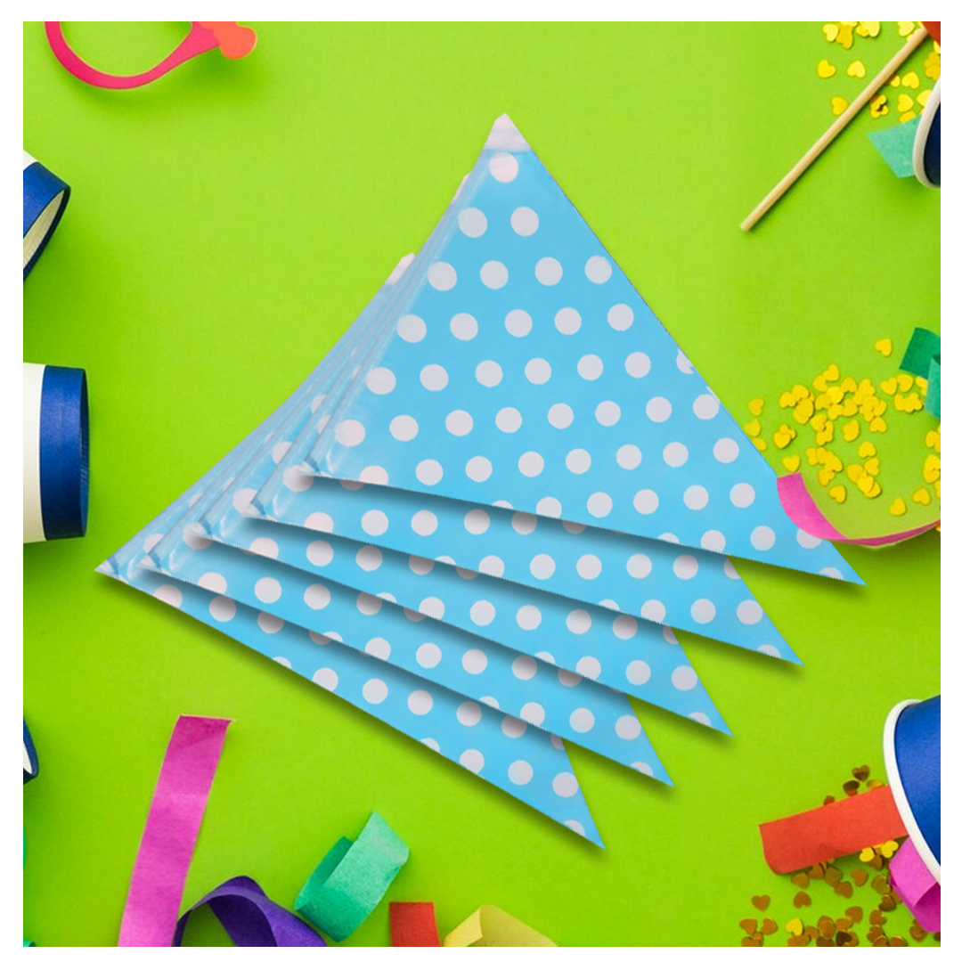 Blue Polka Dot Triangular Bunting Banner - Over 9 FT - 1PC