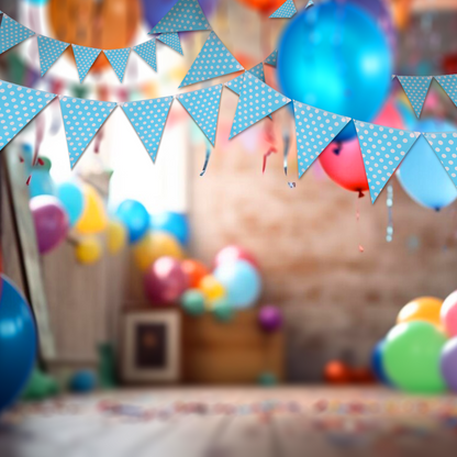 Blue Polka Dot Triangular Bunting Banner - Over 9 FT - 1PC