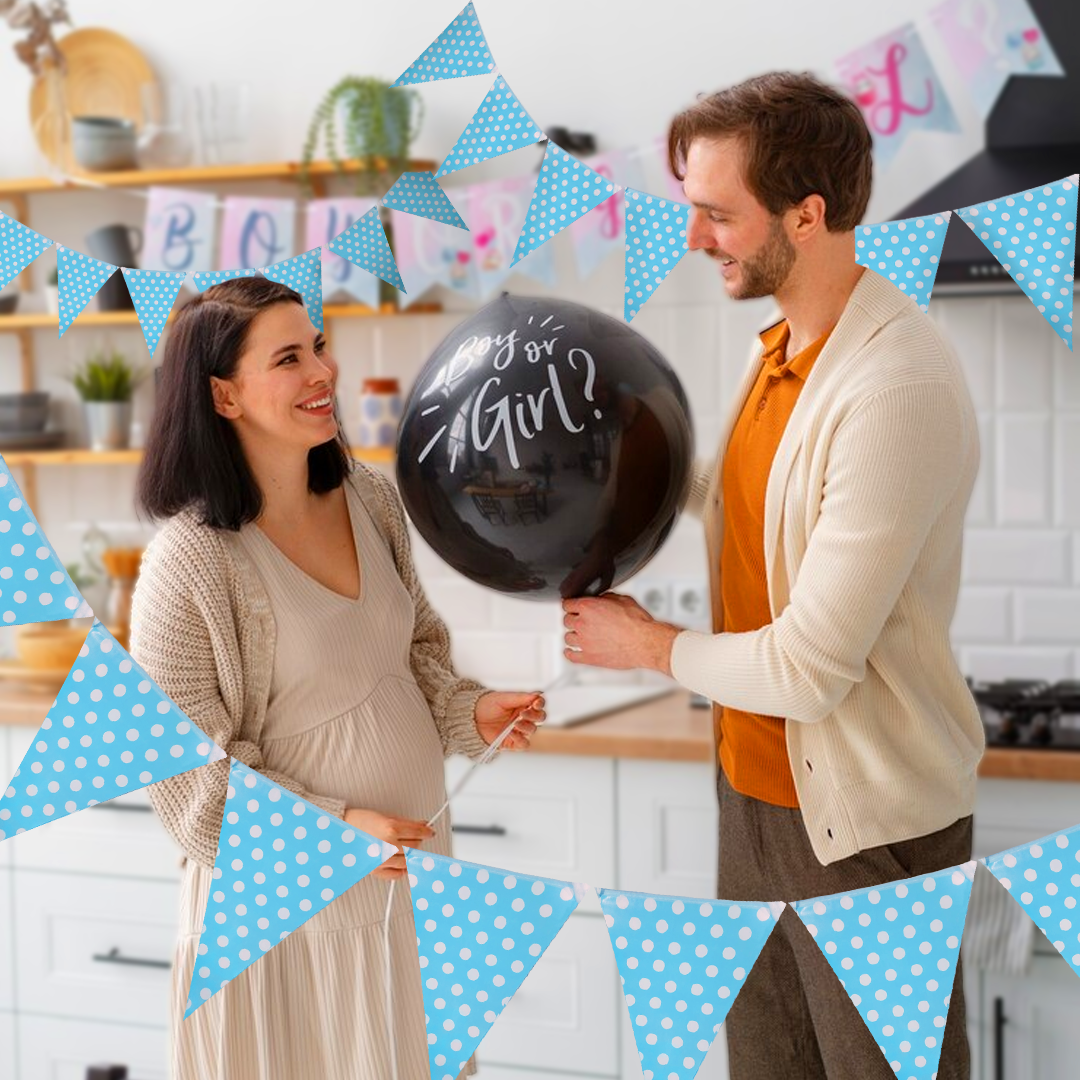 Blue Polka Dot Triangular Bunting Banner - Over 9 FT - 1PC