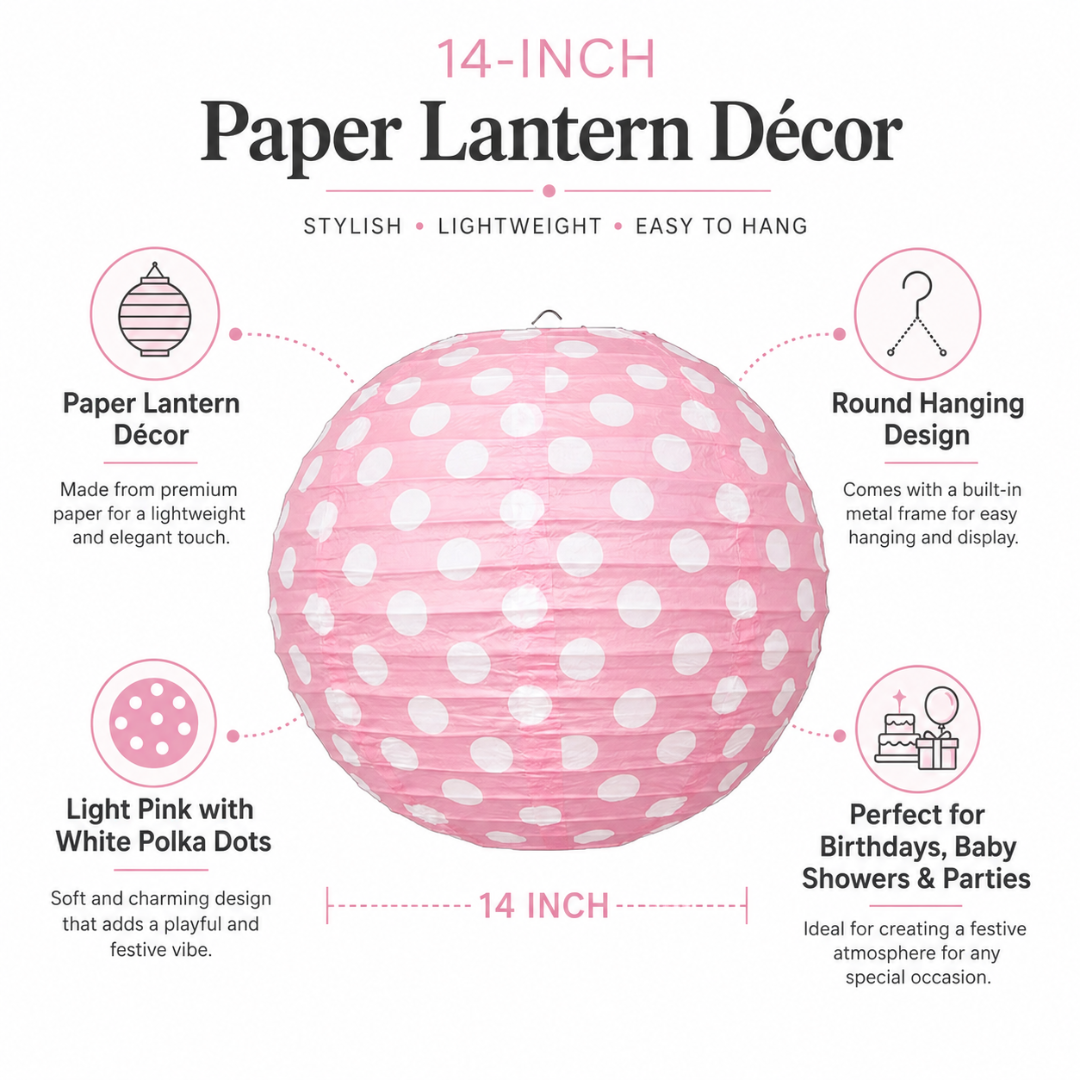 Polka Dot Pink Lanterns 14 - Pack of 1