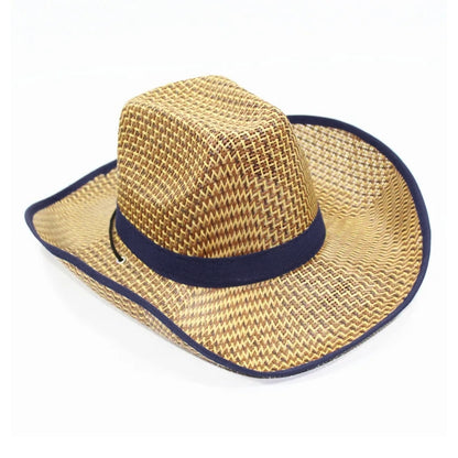 Cowboy Beach Hat with Dark Blue Ribbon