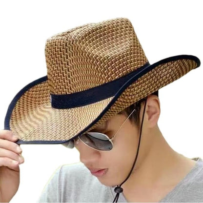 Cowboy Beach Hat with Dark Blue Ribbon