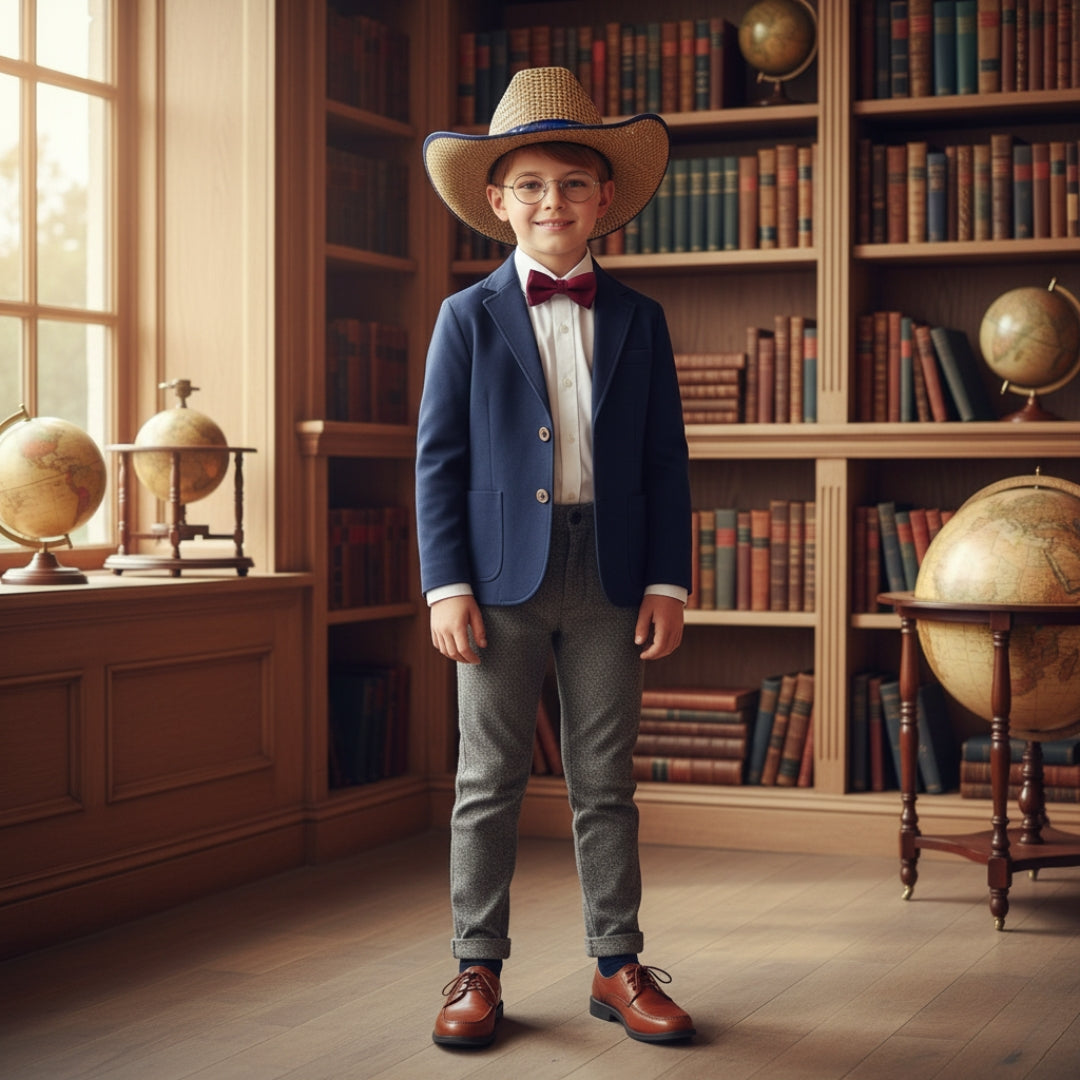 Cowboy Beach Hat with Dark Blue Ribbon