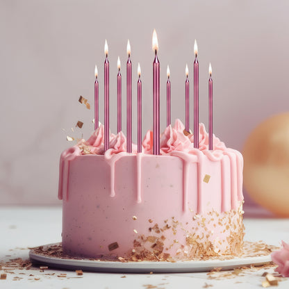 Pencil Thin Rose Pink Candles - 10PC