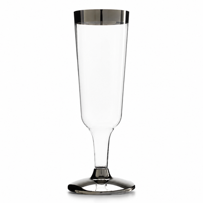 Clear Champagne Flute Glasses with Silver Rim - 6P