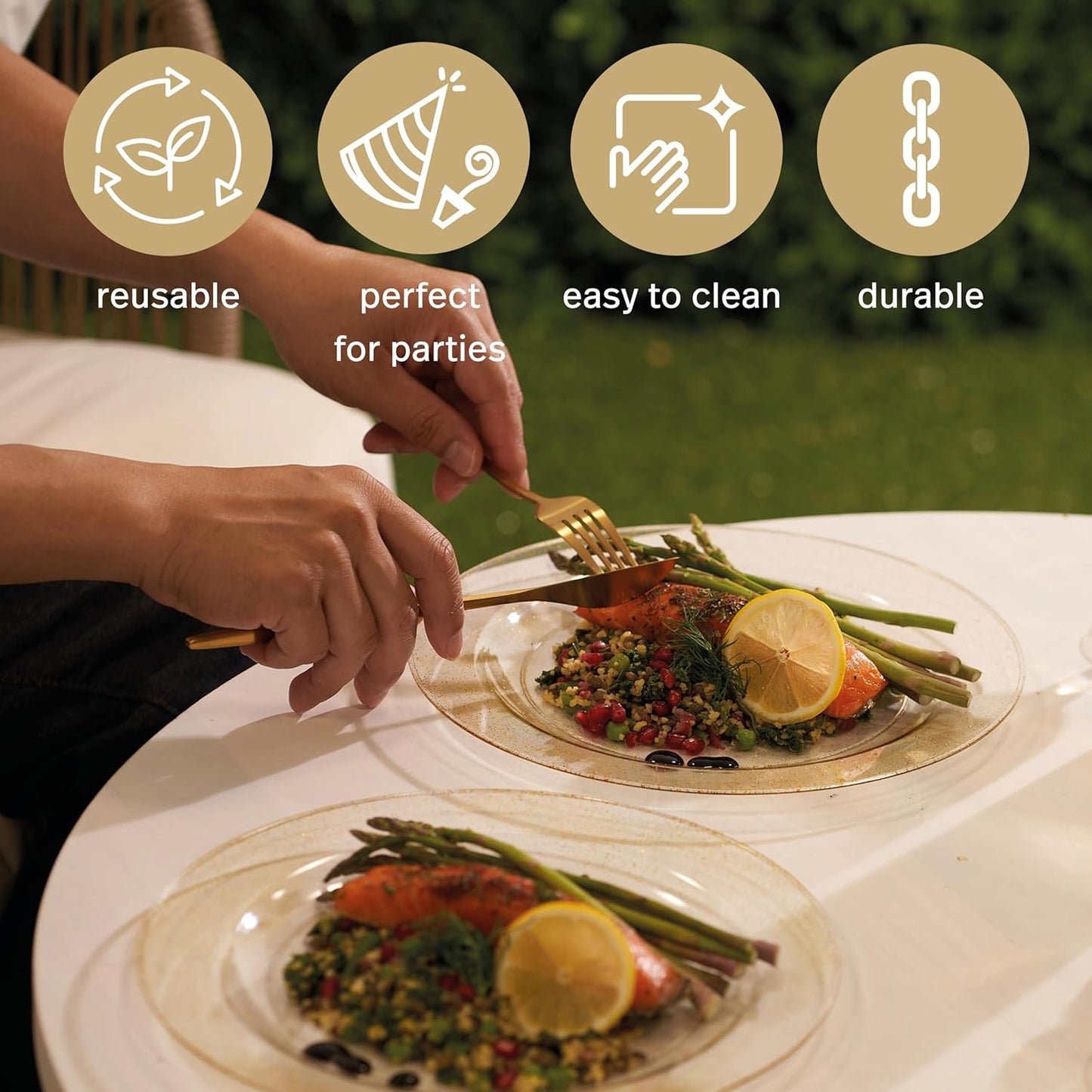 Gold Shimmer Plastic Durable Party Plates - 10 inches - 6PC
