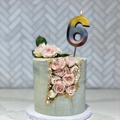 Number 6 Metalic Golden Purple Pink Stick Candle - 1PC