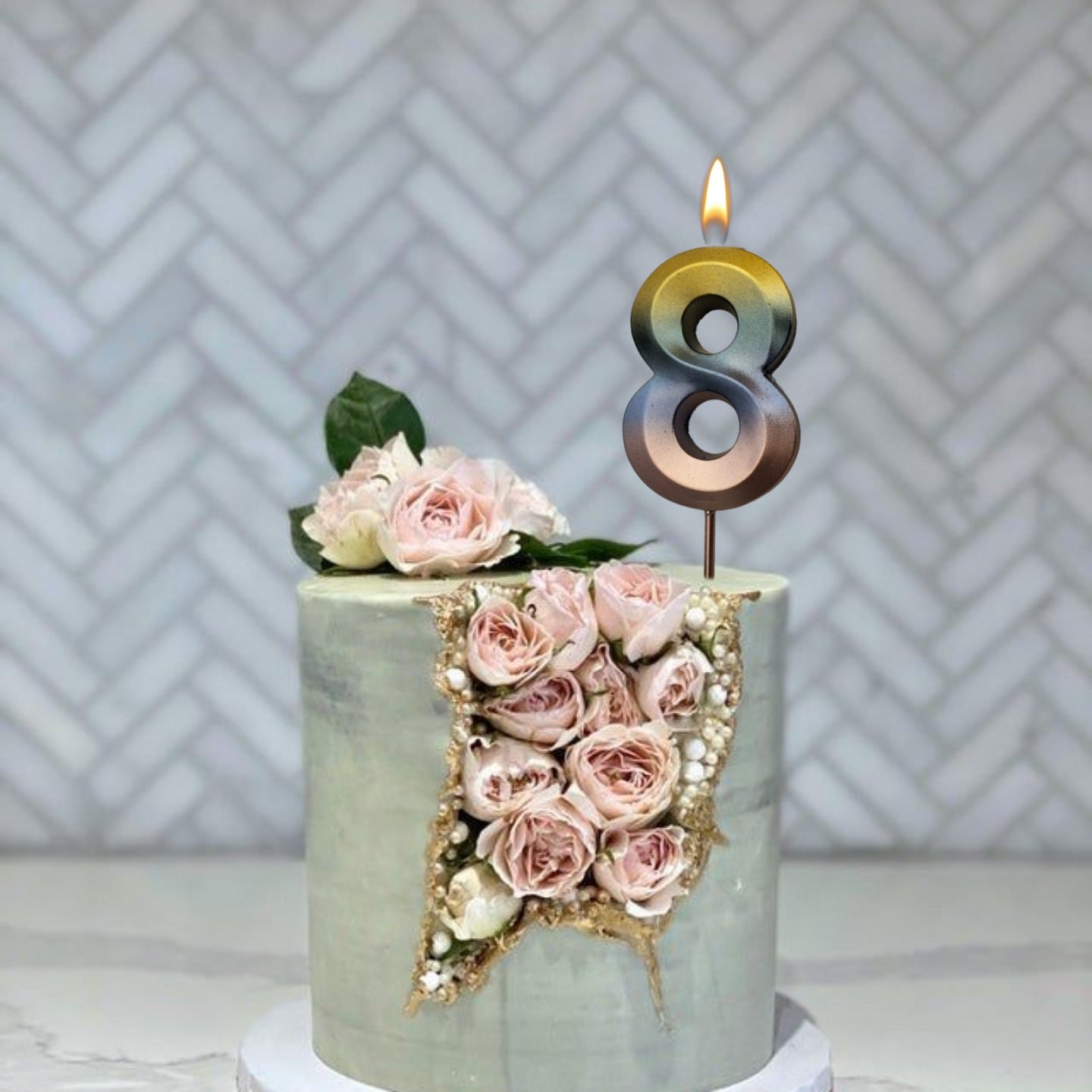 Number 8 Metalic Golden Purple Pink Stick Candle - 1PC