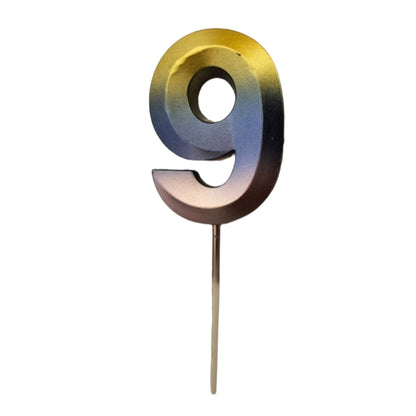 Number 9 Metalic Golden Purple Pink Stick Candle - 1PC