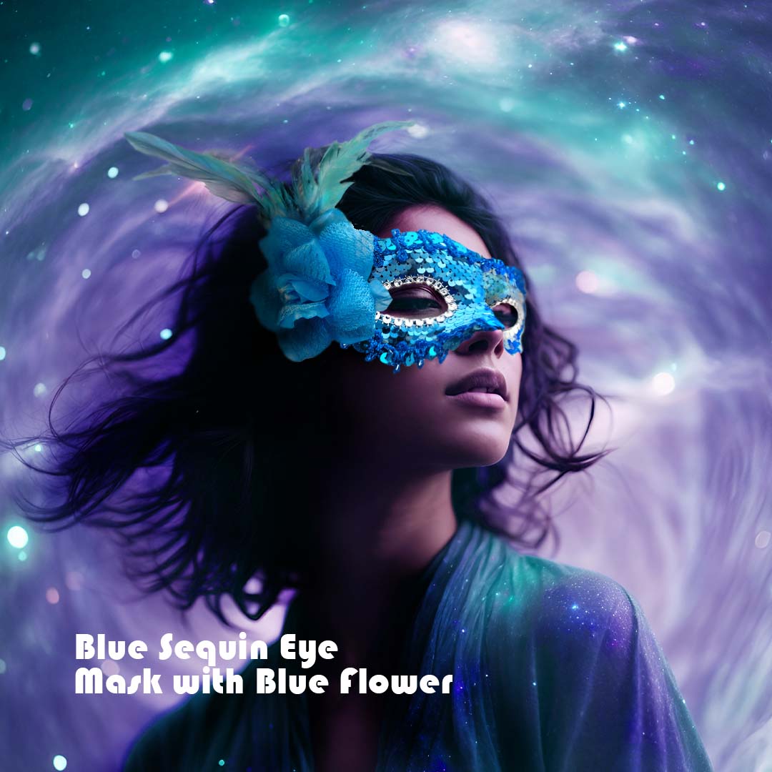 Blue Sequin Eye Mask with Blue Flower