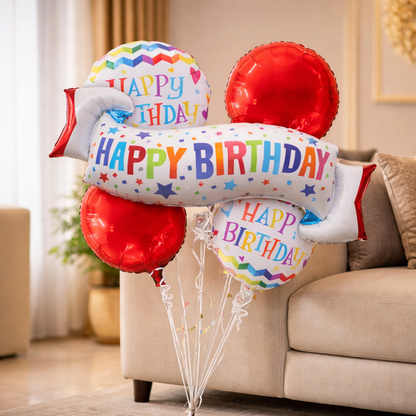 Happy Birthday Wishes Flag Banner Balloon Set - 5P