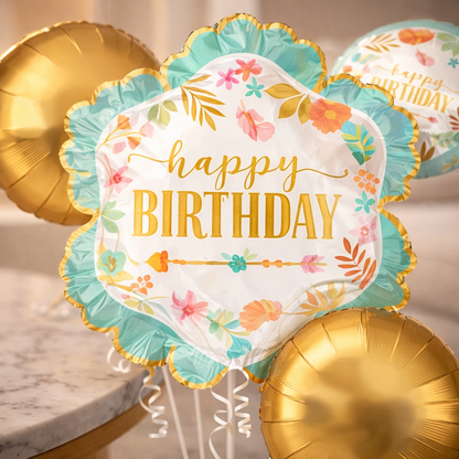 Boho Happy Birthday Helium Filled Balloon Bouquet Set of 5