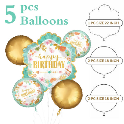 Boho Happy Birthday Helium Filled Balloon Bouquet Set of 5