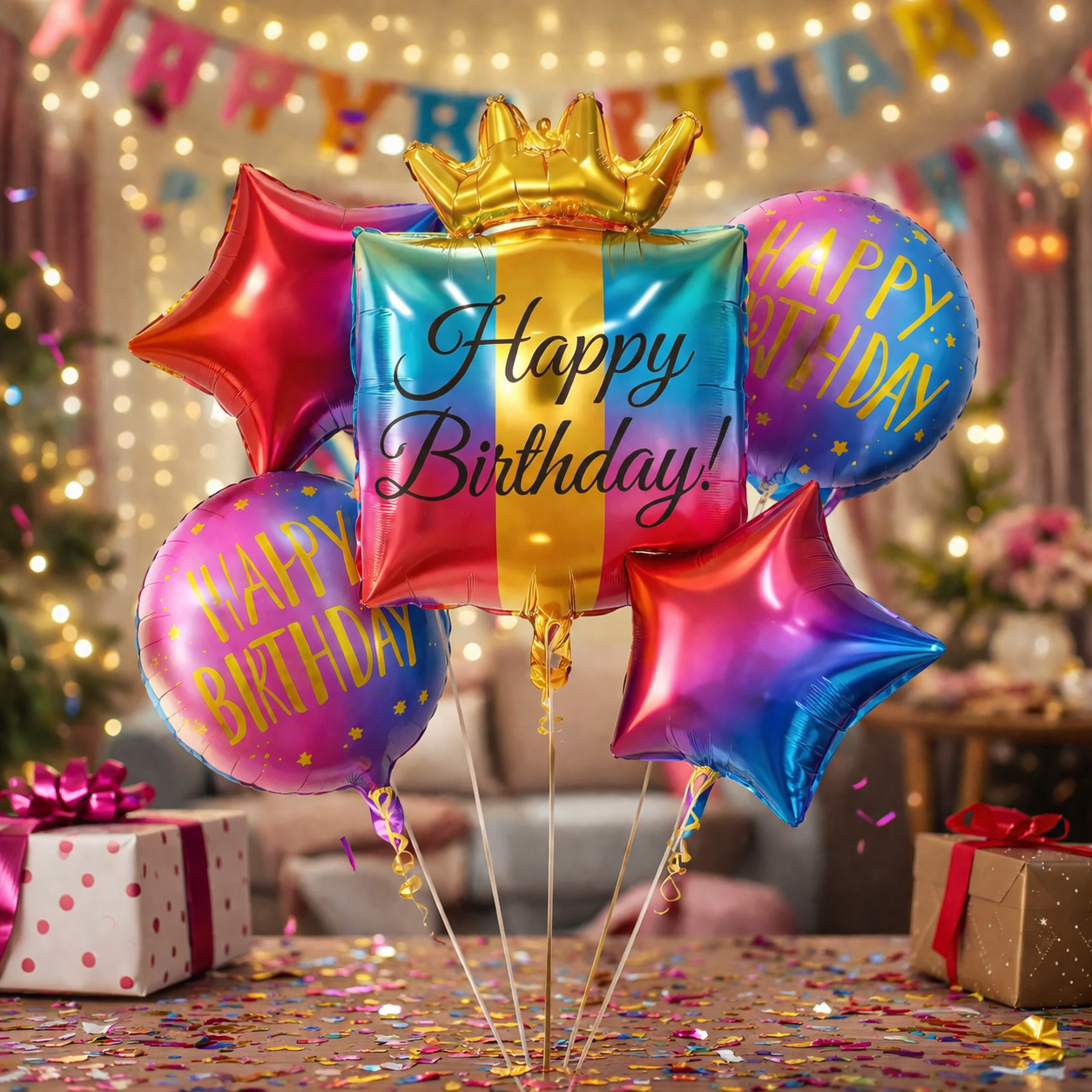 Happy Birthday Multicolor Helium Filled Foil Balloon Set of 5 | Pre-Inflated & Delivered | Birthday Decoration