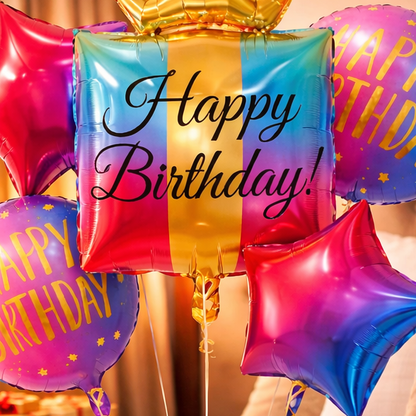 Happy Birthday Multicolor Helium Filled Foil Balloon Set of 5 | Pre-Inflated & Delivered | Birthday Decoration