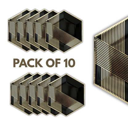 Hexagon Shaped Gold & Black Paper Plates - 9 inches - 10PC