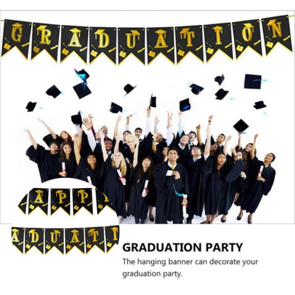 Happy Graduation Hat Banner Black & Gold