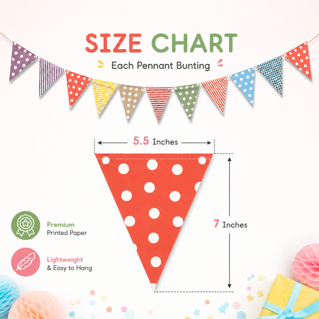 Multicolor Penant Paper Buntings - 12PC