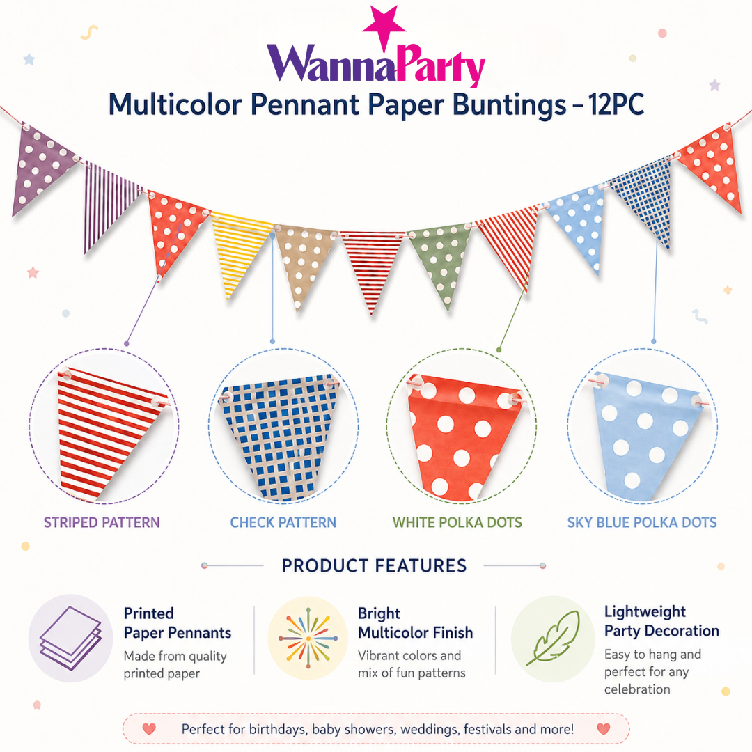 Multicolor Penant Paper Buntings - 12PC