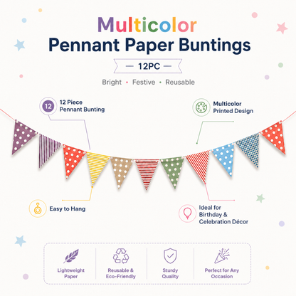 Multicolor Penant Paper Buntings - 12PC