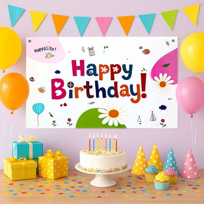 Happy Birthday Floral Print Banner - 4FTX2FT
