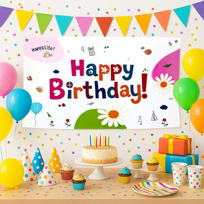 Happy Birthday Floral Print Banner - 4FTX2FT