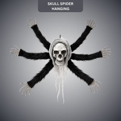 Hanging Skull Spider Decoration with Black Legs for Halloween & Theme Party Décor – 1FT – 1PC