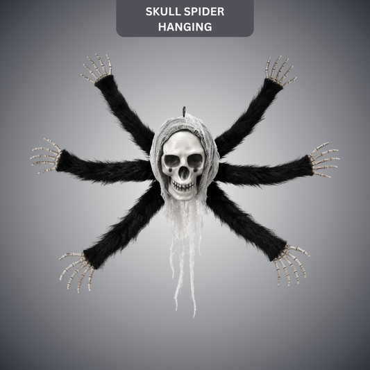 Hanging Skull Spider Decoration with Black Legs for Halloween & Theme Party Décor – 1FT – 1PC